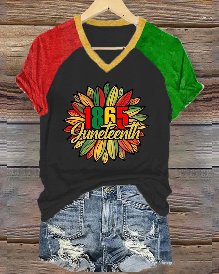 Women's Black Juneteenth Printed Casual T-Shirt